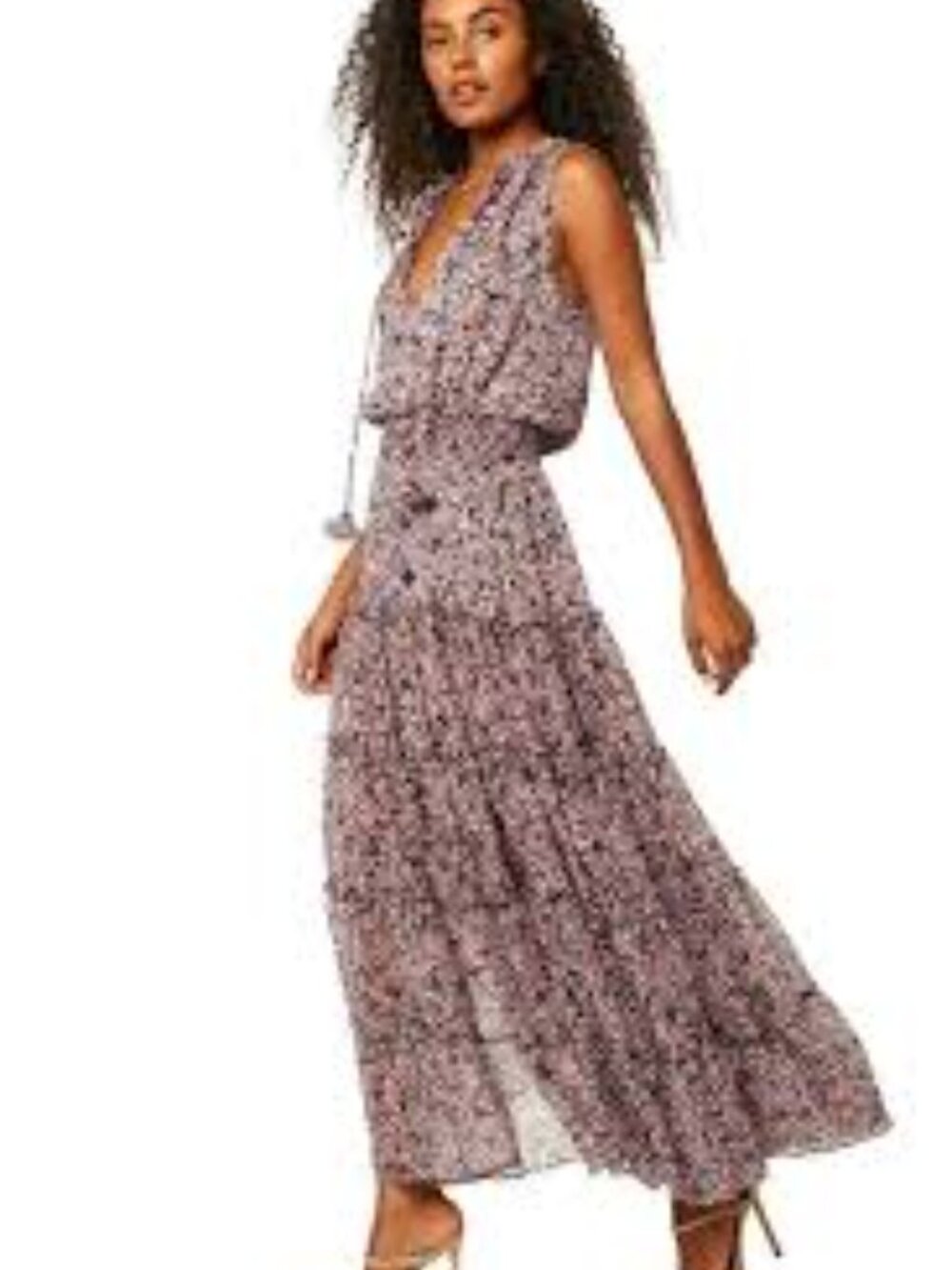 MISA LOS ANGELES FLORAL PRINT HOLLEN CHIFFON MAXI DRESS size Large